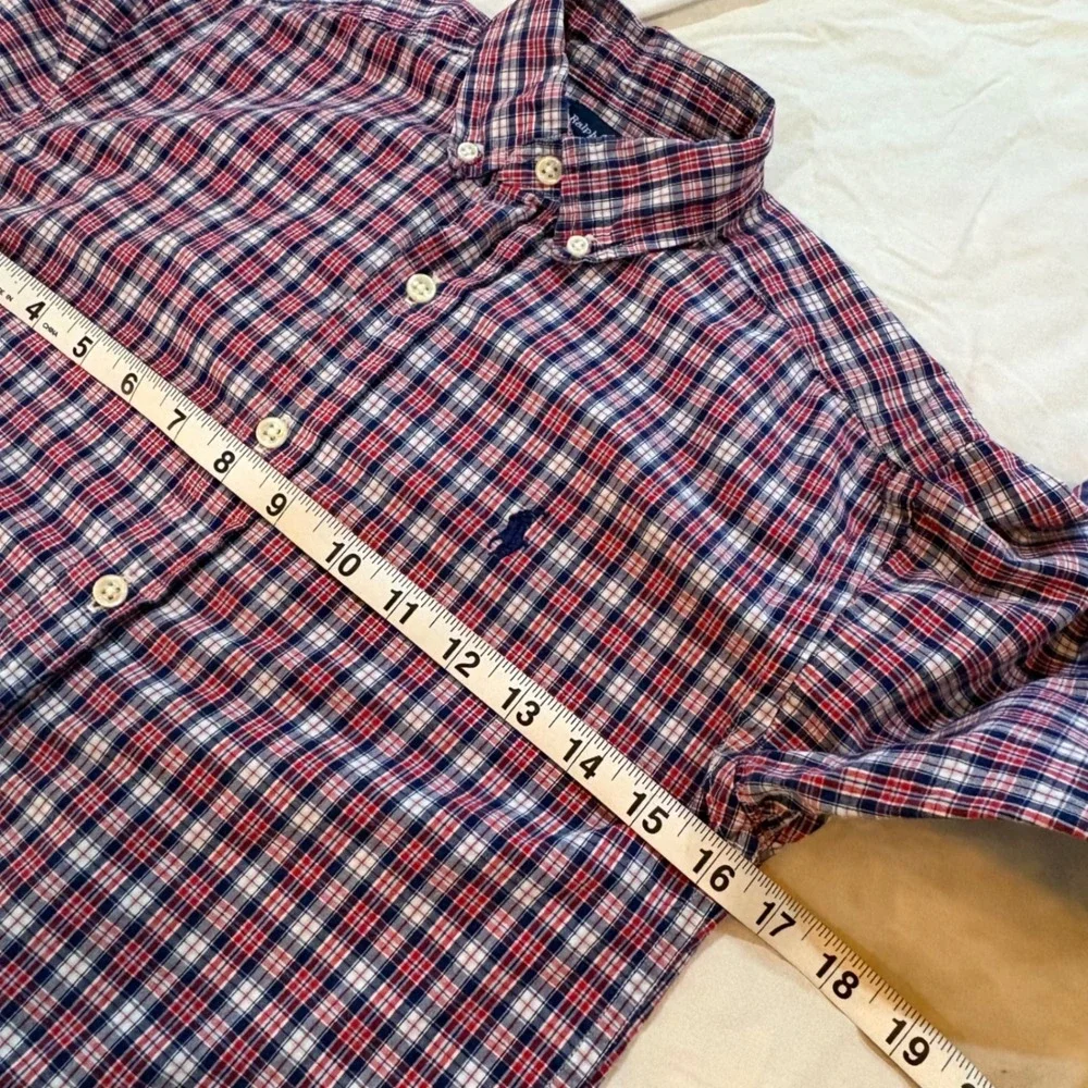 Ralph Lauren Kids Boys S 8/10 Plaid Button Down Shirt Red White Navy Blue Cotton